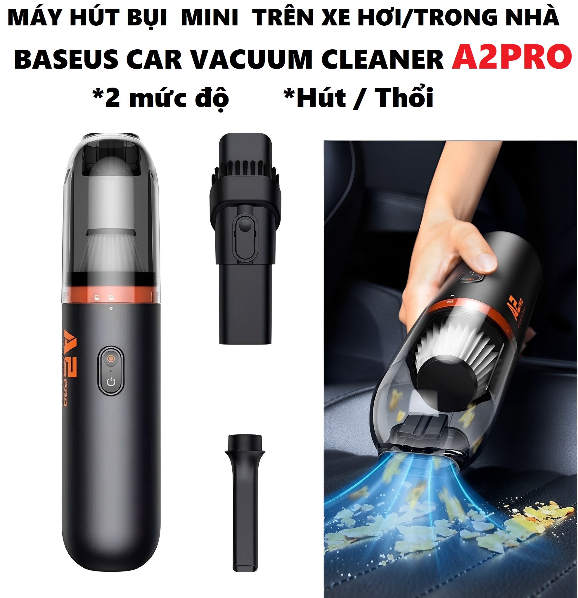 Máy hút bụi mini pin sạc dạng cầm tay 2 chế độ hút thổi Baseus A2 Pro Car Vacuum Cleaner A2Pro _ hàng chính hãng