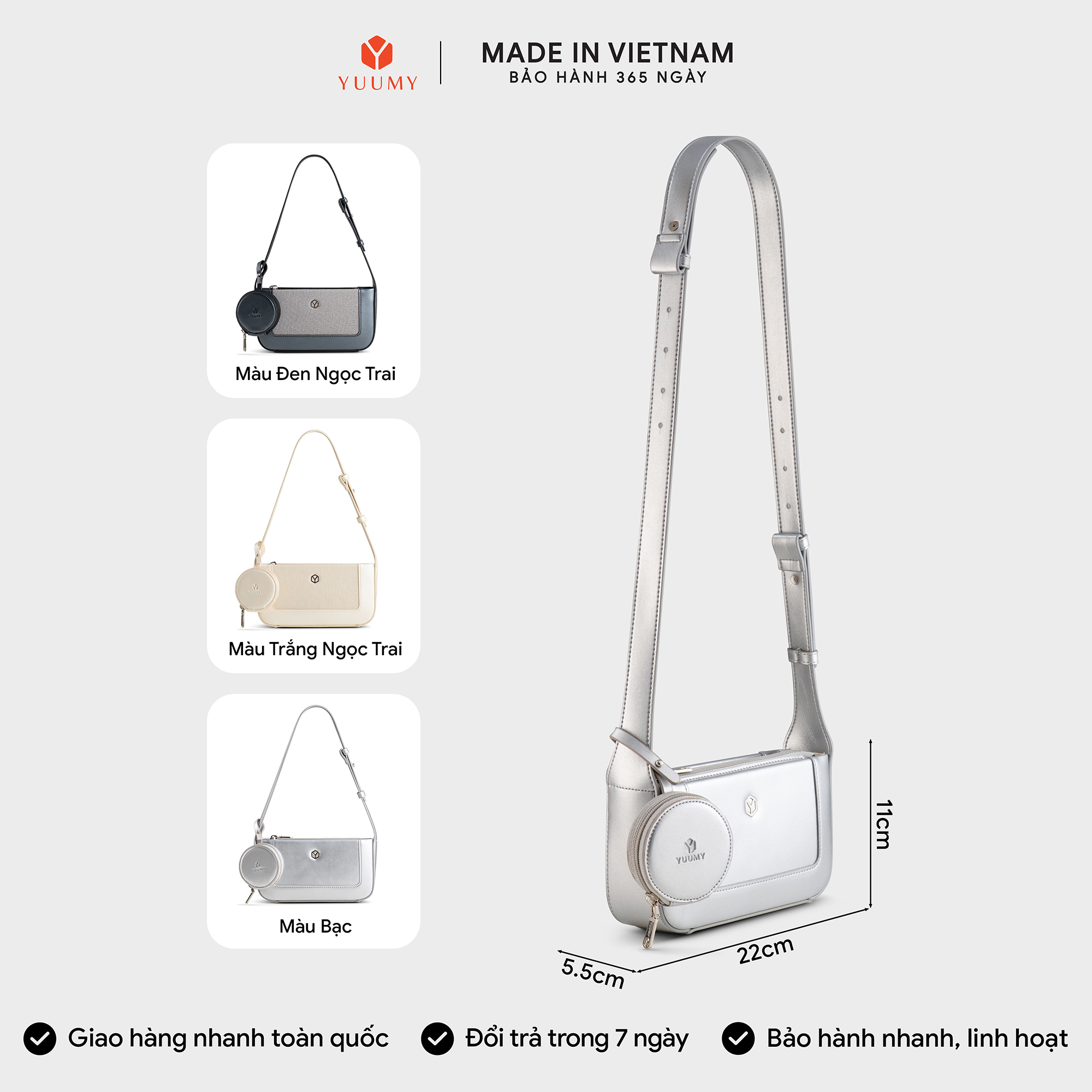 Túi Yuumy ( Thời trang nữ size 22 phối ví mini - Túi đeo chéo da Glossy YN346 )