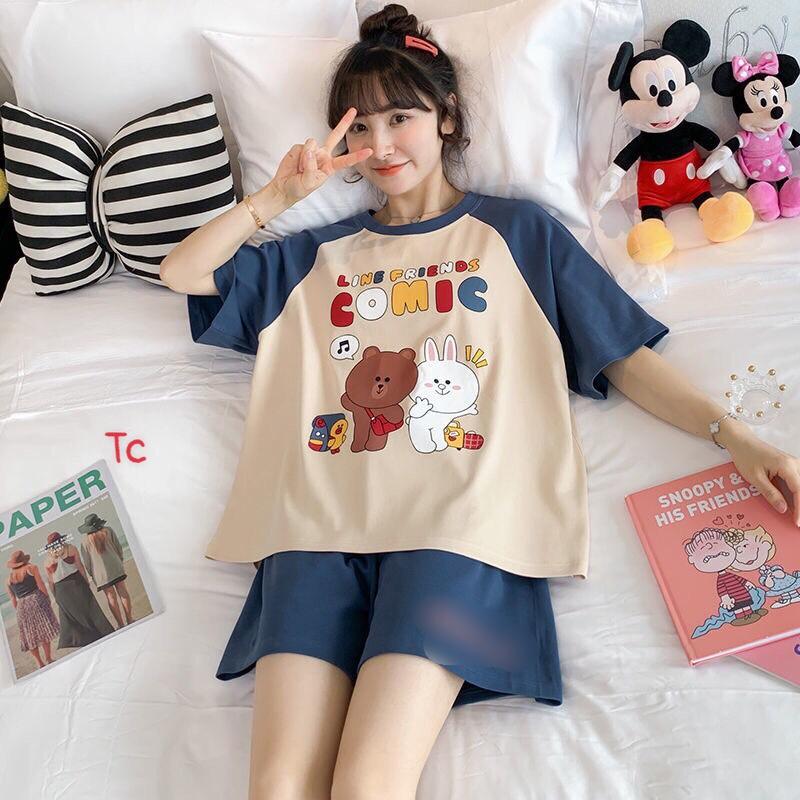 Bộ Pijama Nữ Cộc Tay Họa Tiết 3D Set Ngủ Nữ Ngắn Tay Dáng Rộng Nhiều Màu
