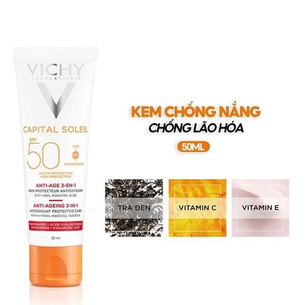 Kem Chống Nắng Bảo Vệ, Giảm Lão Hóa Vichy Capital Soleil 3in1 Anti-Aging SPF50 50ml