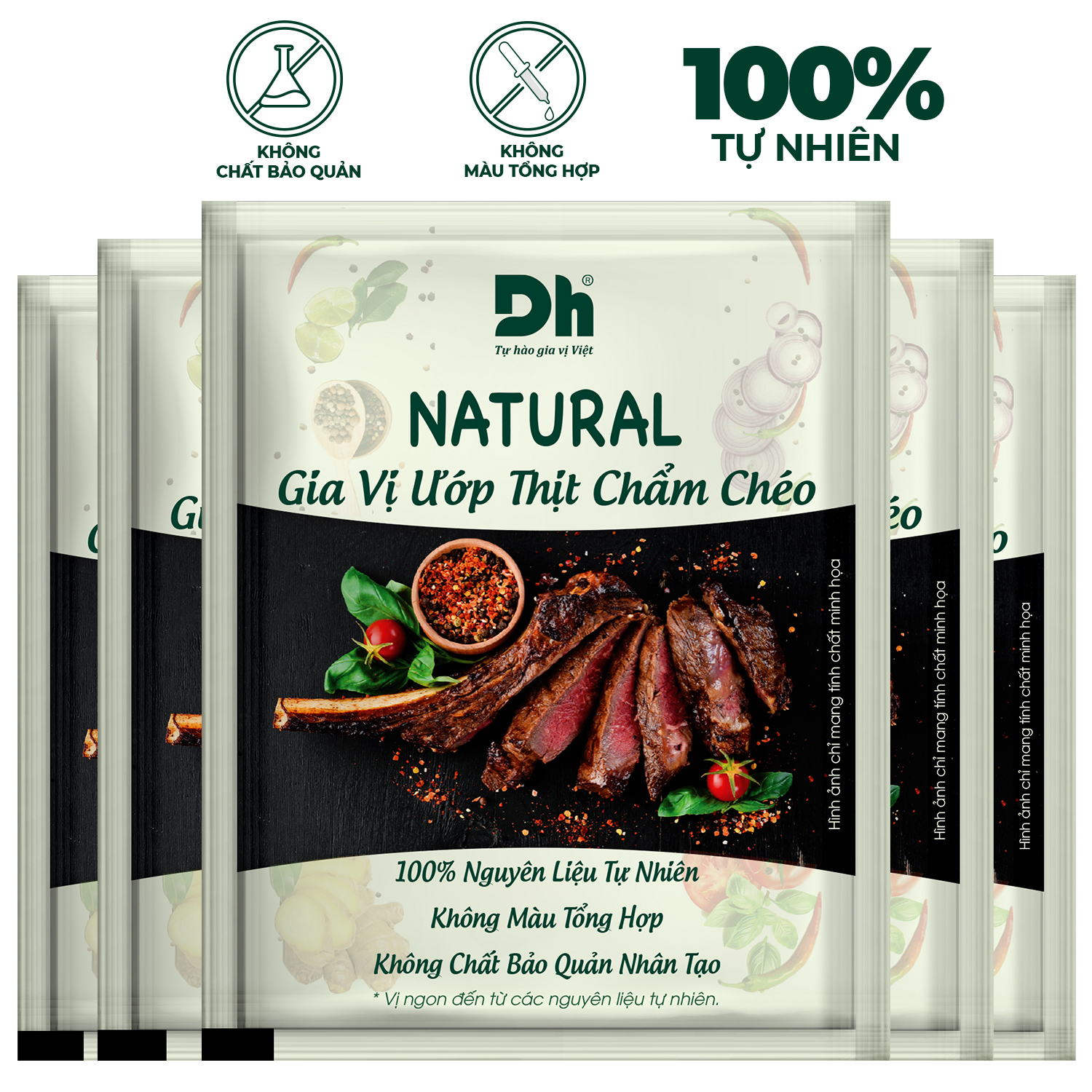 Hình ảnh Combo 5 gói Natural Gia vị Ướp Thịt Chẩm Chéo 10gr Dh Foods