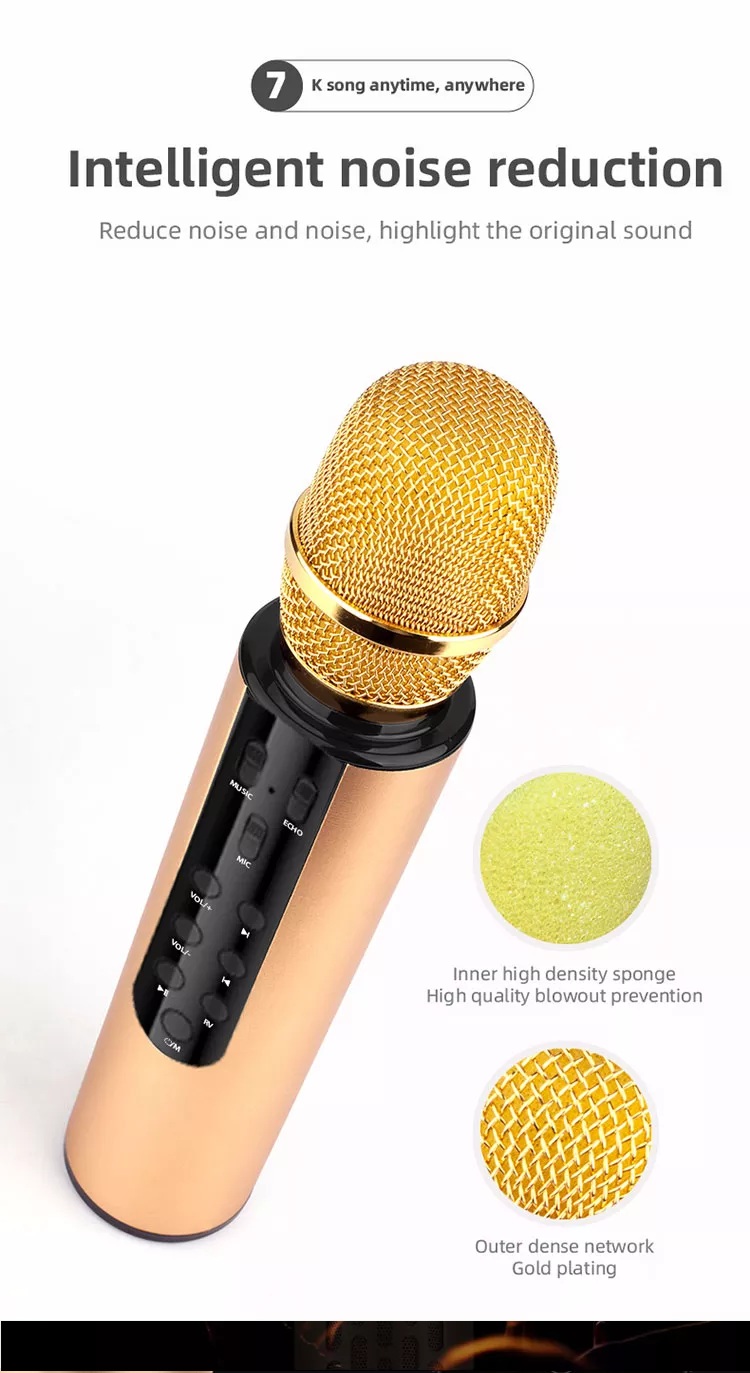 Micro karaoke bluetooth kèm 2 loa livestream hát nhẹ âm vang có chỉnh tone  M6