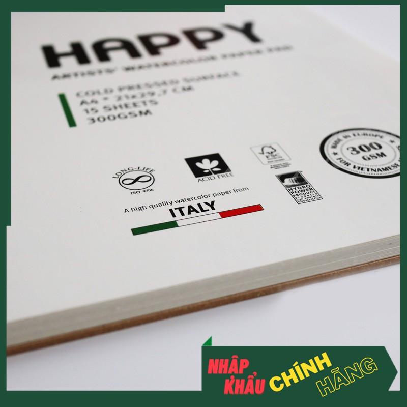 Sổ vẽ màu nước HAPPY 300gsm - gáy lò xo vân Cold