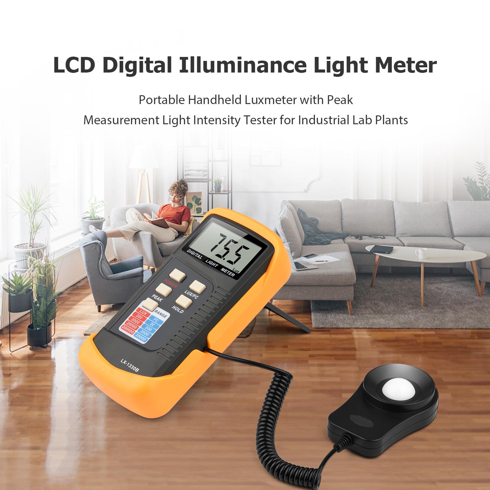 Digital Illuminance Light Meter Manual Range 200 to 200,000 Lux LCD Photometer Portable Handheld Luxmeter with Peak Measurement Light Intensity Tester for Industrial Lab Plants