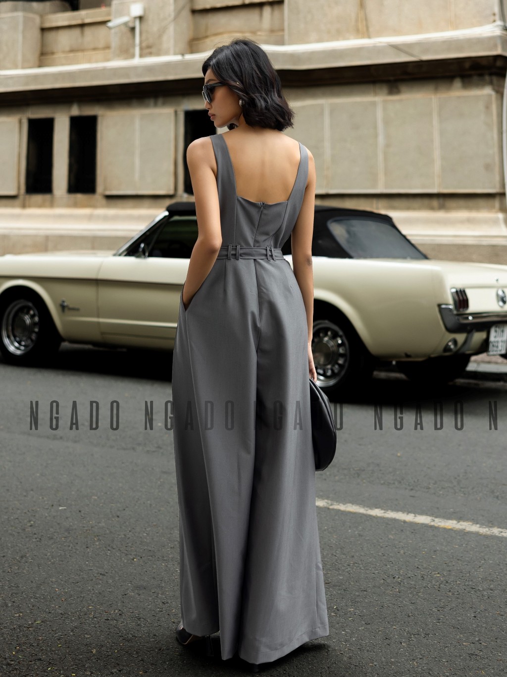 Jumpsuit xám xếp ly NGADO , Đồ công sở , Jumpsuit hai dây