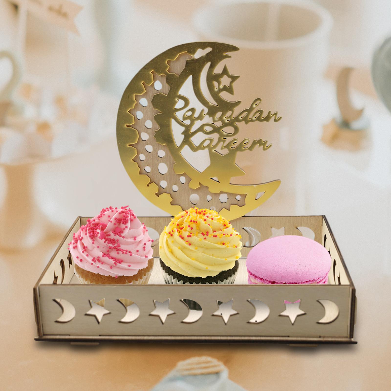 Ramadan Wooden Tray Eid Plates for Home,Eid Mubarak Tableware Tray Ramadan Decorations for Table Wooden Tray Dessert Display Holder for Ramadan Table