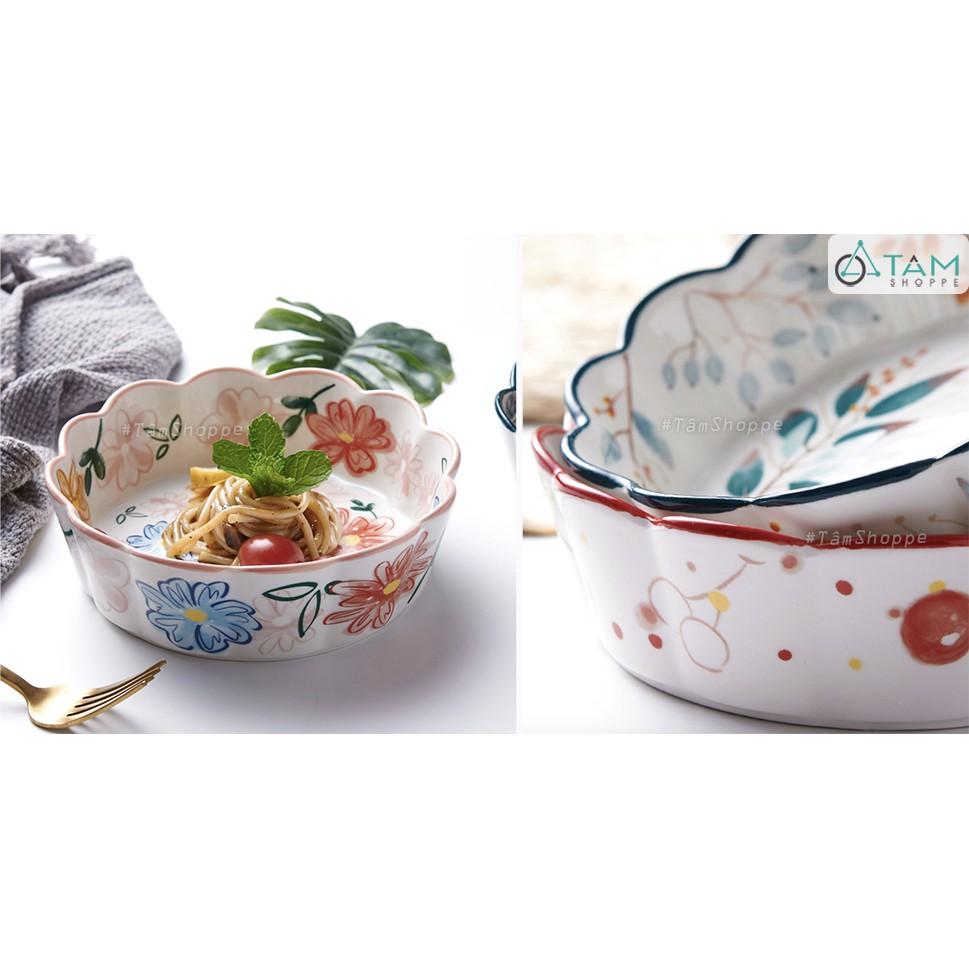 Dĩa gốm sứ cao cấp tròn vành nhún bèo vẽ họa tiết Summer Style