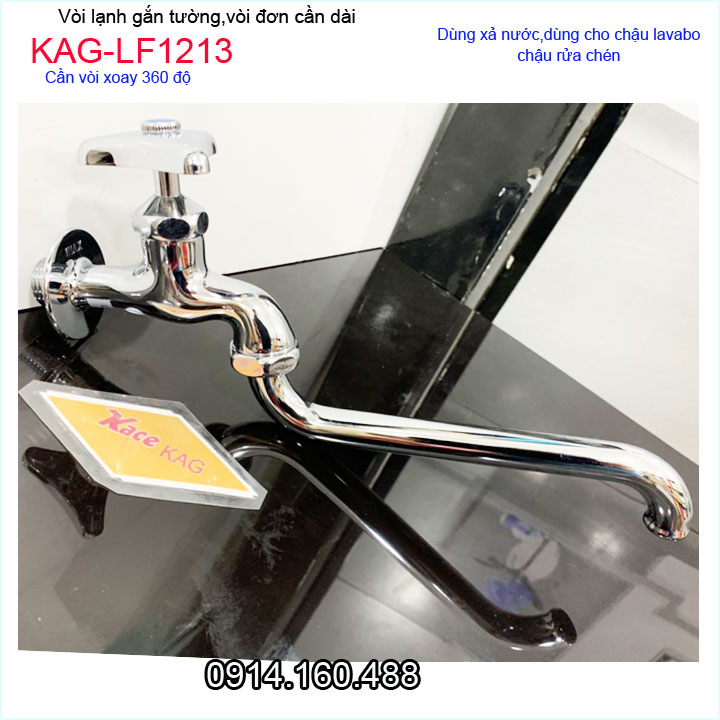 Vòi lạnh gắn tường KAG-LF12-13 âm-tường, Vòi bếp cần dài tay vặn siêu bền-xả nước mạnh dùng tốt cho gia đình