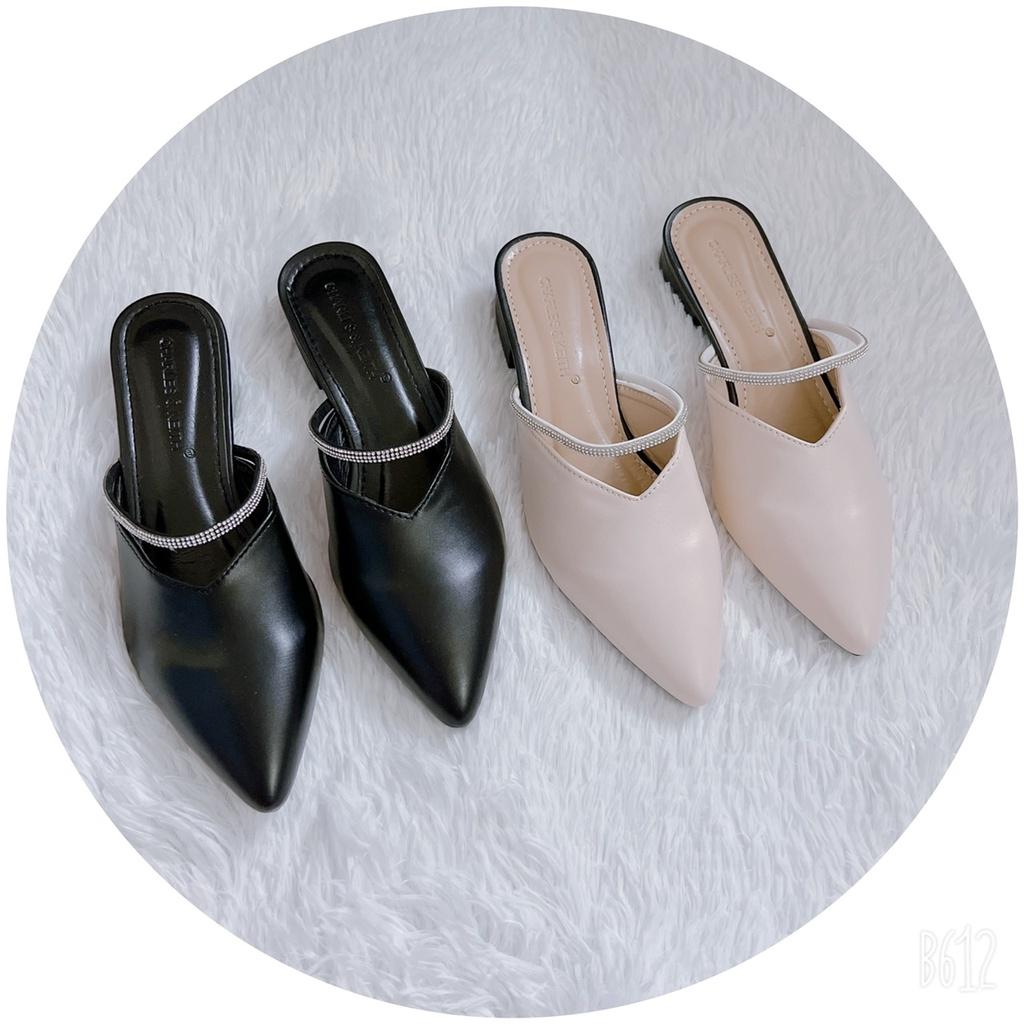 Sục nữ mũi nhọn gót 3cm cổ V kết hợp quai đá siêu xinh( sục cườm