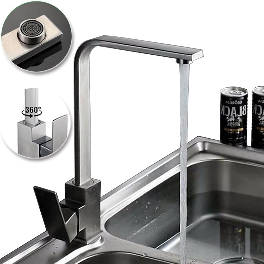 Vòi Bếp Vòi Rửa Chén Bát Nóng Lạnh KAZTA Thân Vuông Xoay 360 - Chất liệu inox hoặc inox phủ nano đen