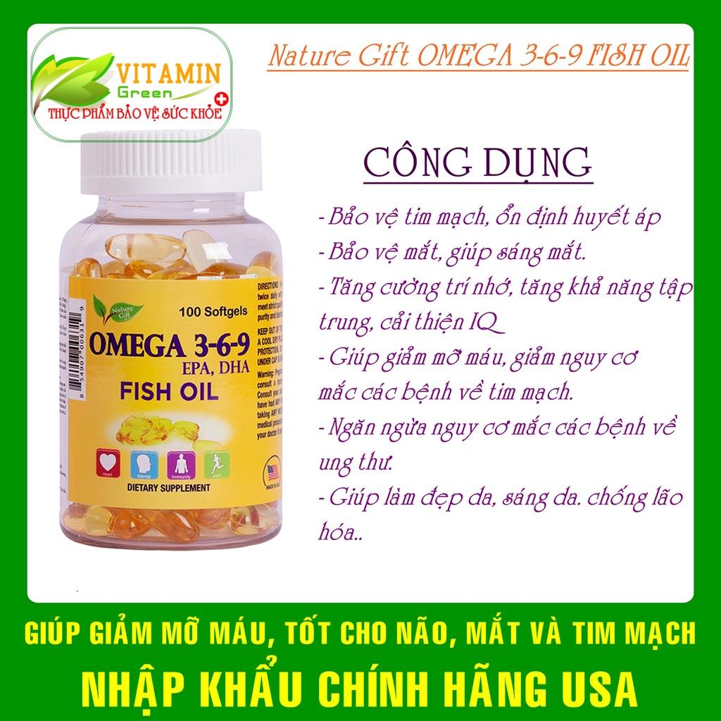 OMEGA 3-6-9 FISH OIL NATURE GIFT giúp bổ não, tim mạch và mắt | Nhập khẩu chính hãng Mỹ