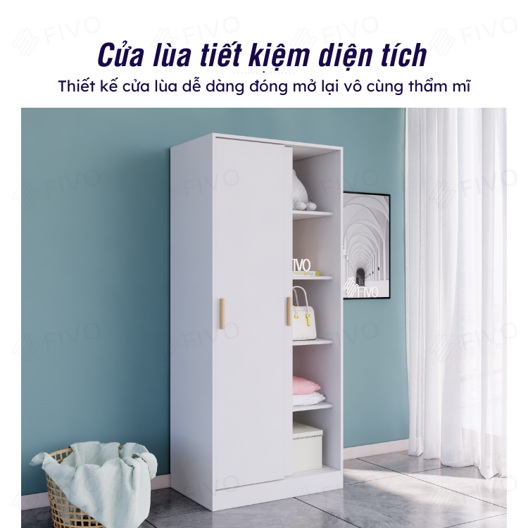 Tủ Treo Quần Áo Cửa Lùa Gỗ MDF Cao Cấp FIVO FC32, Nhiều Ngăn Đựng Đồ, Không Gian Hộc Tủ Trên Rộng Rãi - Màu Trắng