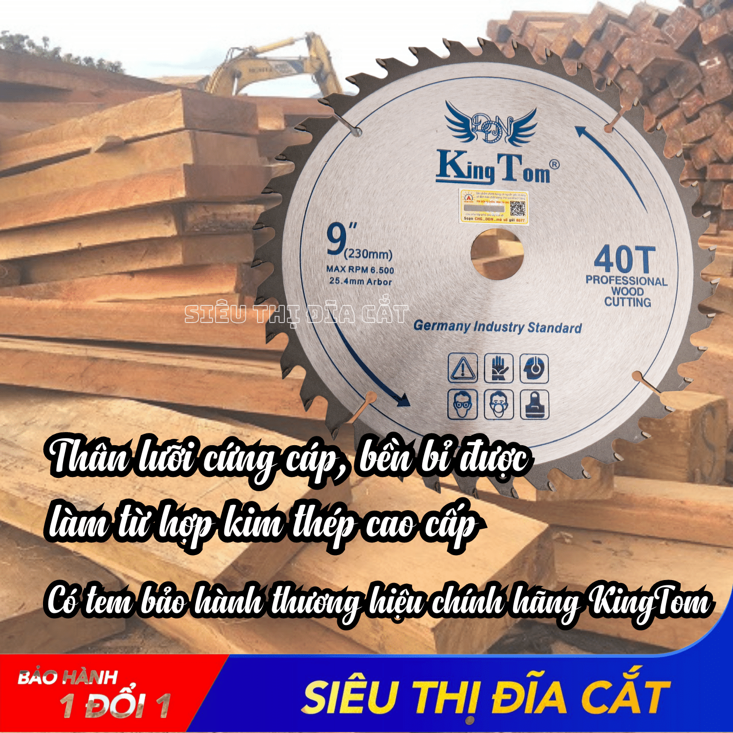 Lưỡi Cưa - Lưỡi Cắt Gỗ Cao Cấp 230-40 Răng KingTom - Chuyên Cắt Gỗ Cứng, Gỗ Có Đinh
