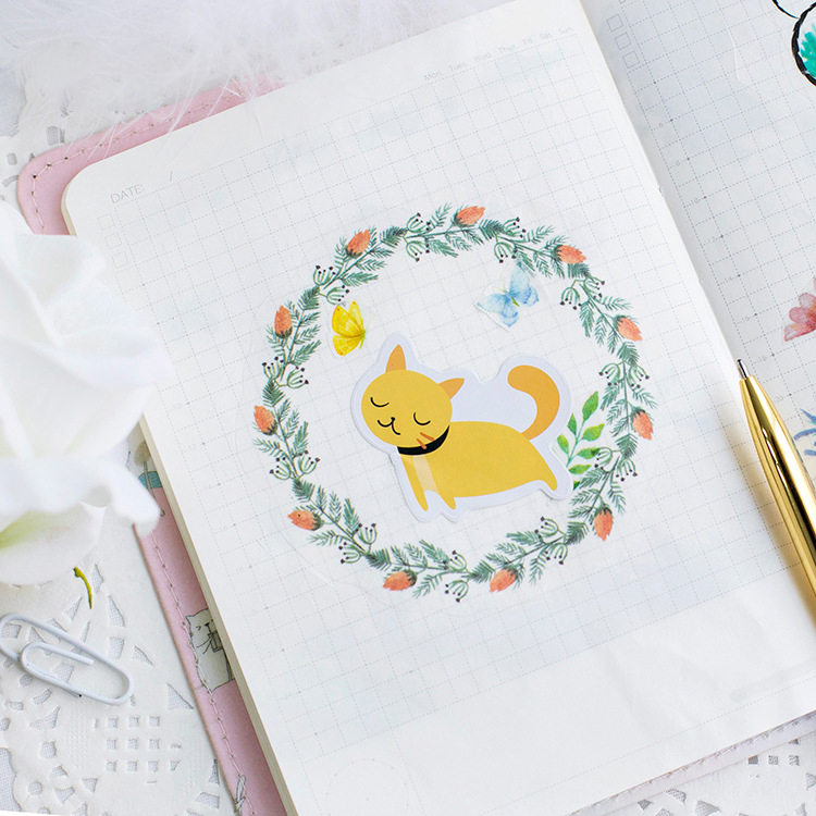 Sticker hộp 45 miếng dán - Mèo Mập Ngộ Nghĩnh - Hộp nhãn dán trang trí sổ tay bullet journal - M461