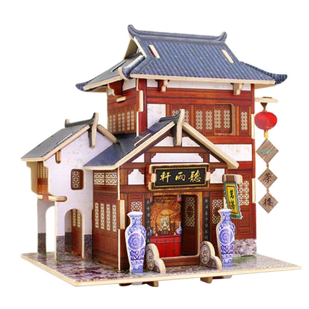 1/24 Wooden Dollhouse Miniature Chinese House with Furniture, DIY Dollhouse Assembly Kit, 1:24 Scale Creative Room