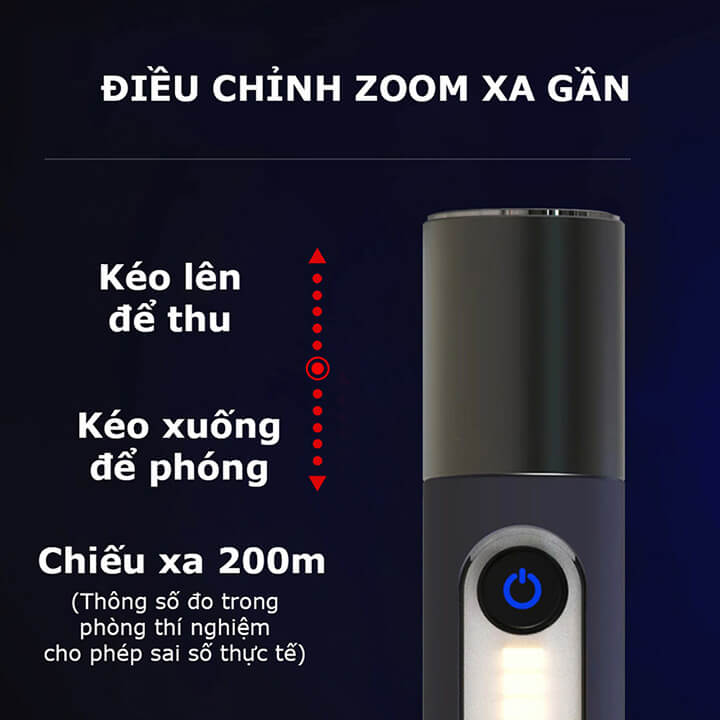 Đèn pin cầm tay siêu sáng chiếu xa 200m Zoom xa gần, Đèn pin Led cầm tay có móc treo, pin trâu, chống thấm nước IPX4-XST836