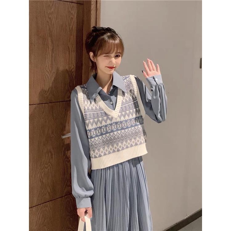 Áo gile nữ len thổ cẩm cổ V phong cách thời trang Hàn Quốc New Arival 2021