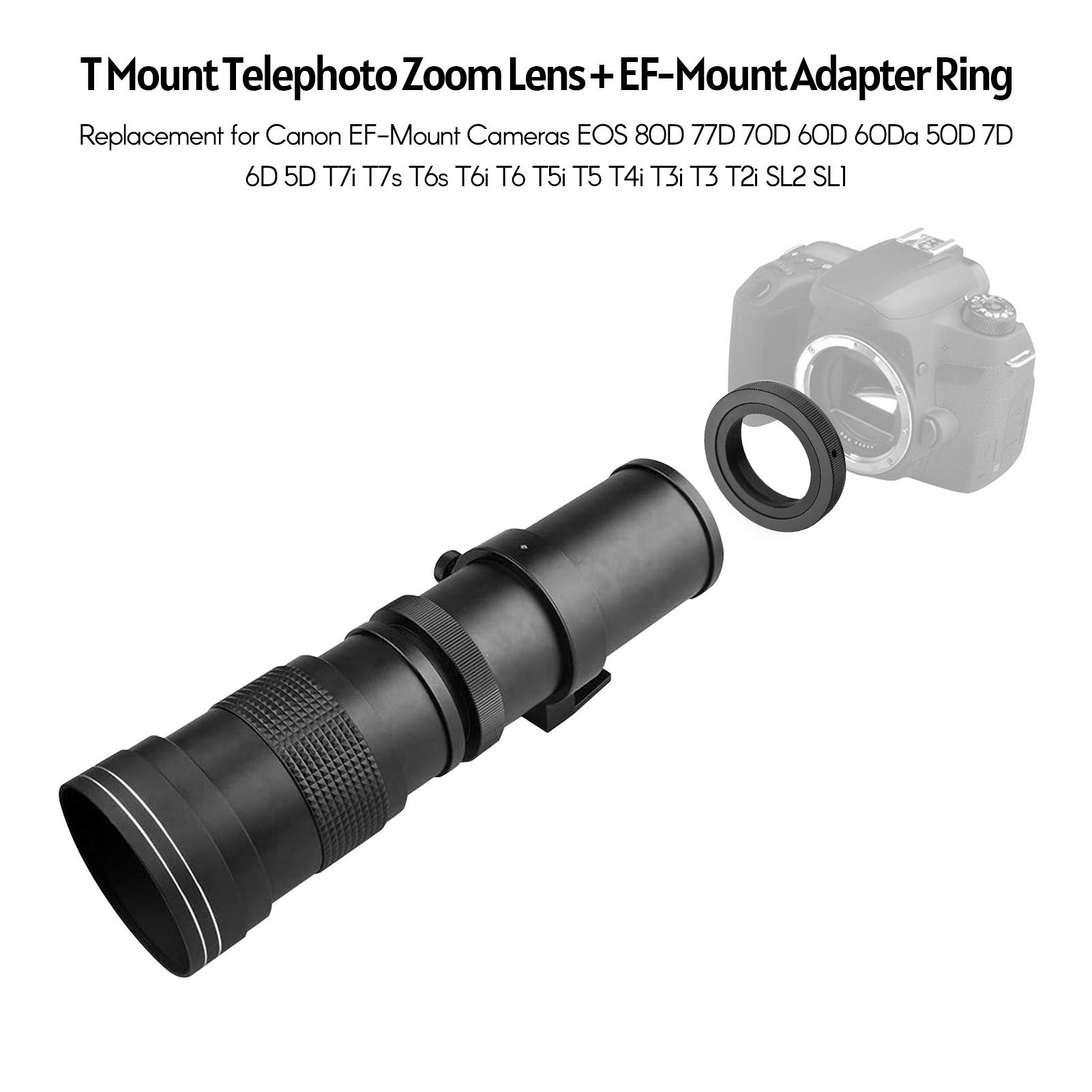 Camera MF Super Telephoto Zoom Lens F/8.3-16 420-800mm T Mount + UV/CPL/FLD Filters Set + T2-EOS Adapter Ring for Canon