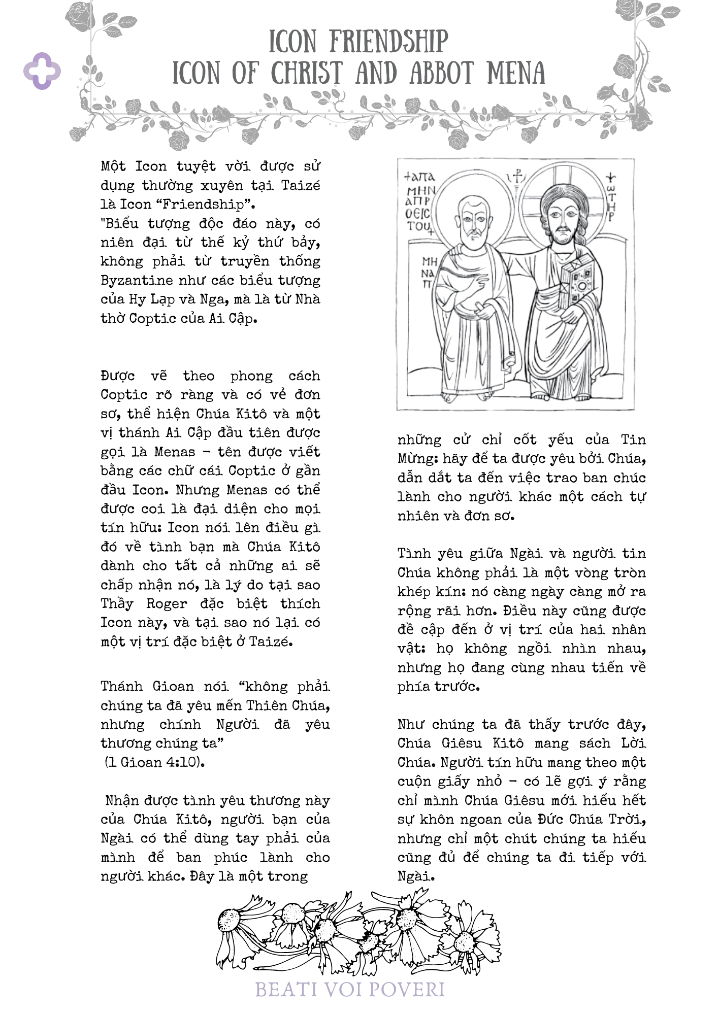 Tranh Gỗ Friendship Beati - Tranh Công Giáo Thủ Công Màu Rustic / Icon of Christ and Abbot Menas - Trung