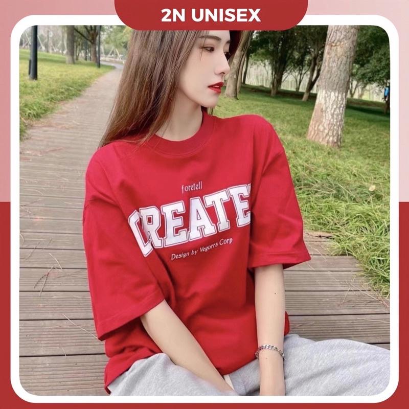 Hình ảnh Áo thun màu đỏ tay lỡ form rộng - phông mặc Tết nam nữ cotton oversize - T shirt CREATED - 2N Unisex
