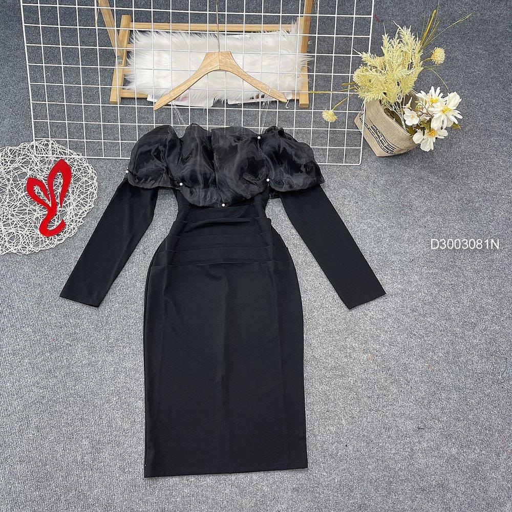 Đầm body bẹt vai ngực phối voan