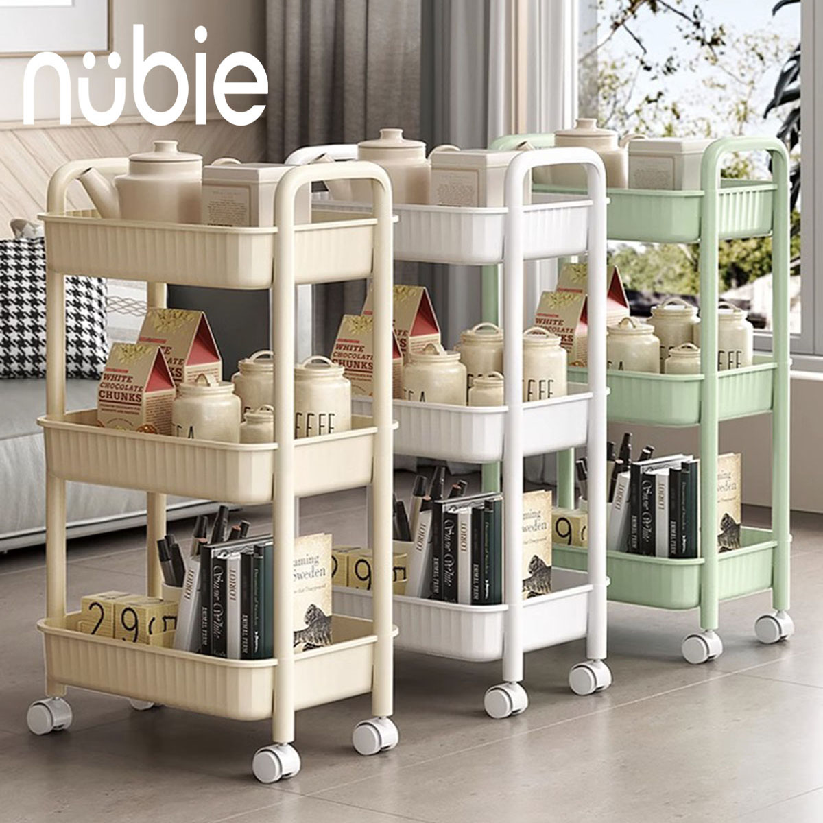 Nubie Kệ Đựng Đồ Dùng Đa Năng, Xe Đẩy Spa, Nhựa PP Chắc Chắn, Có Bánh Xe Và Lỗ Thoát Nước