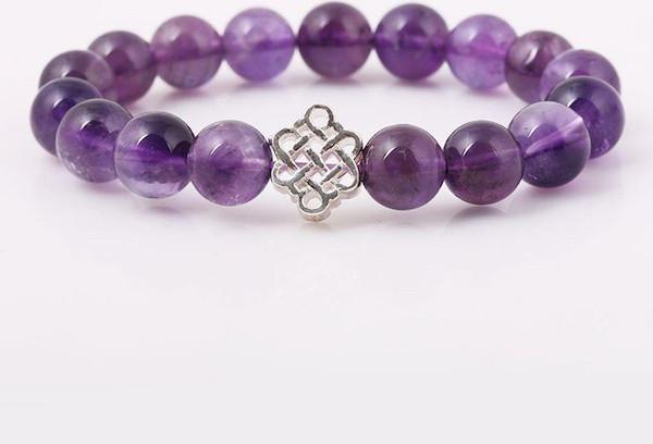 Vòng tay phong thủy đá Thạch Anh Tím thiên nhiên 10 ly mix Charm Cát Tường Bạc 925