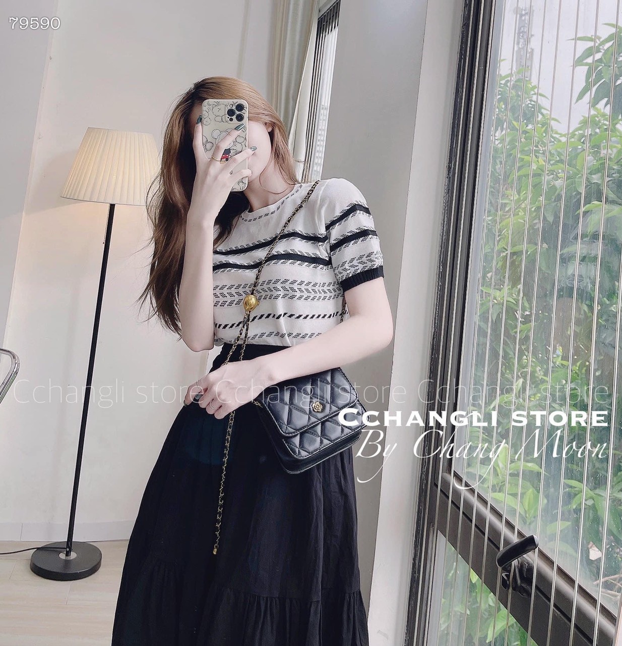 ÁO LEN DỆT KIM CROPTOP SỌC TAY NGẮN DẠO PHỐ DỰ TIỆC GIÁNG SINH NOEL