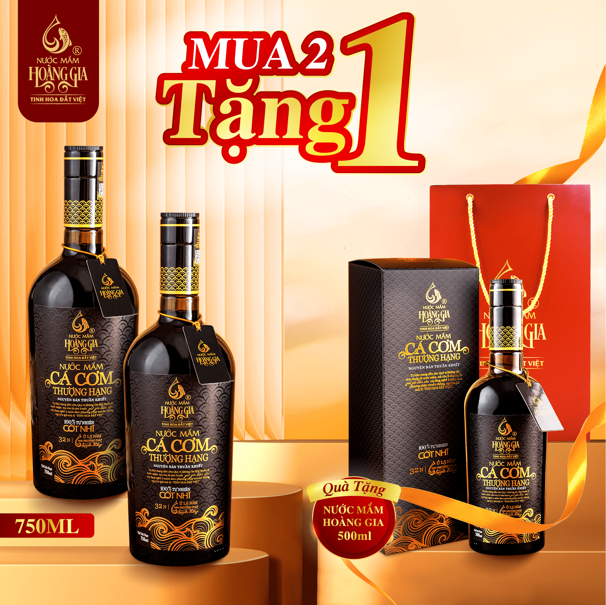 [MUA 2 TẶNG 1] MUA 2 Nước Mắm Hoàng Gia 750ml (Hộp giấy) TẶNG 1 Nước Mắm Hoàng Gia 500ml (Hộp giấy)