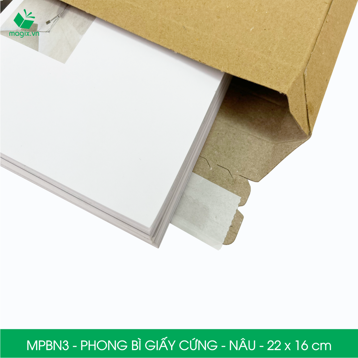 MPBN3 - 22x16 cm - Combo 60  phong bì giấy cứng đóng hàng màu nâu thay thế túi gói hàng