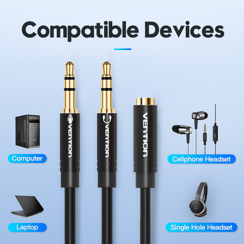 Cáp gộp tai nghe 2 vào 1 Jack 3.5mm - Cáp audio 2 dương 1 âm cho máy tính, laptop hỗ trợ loa và mic chính hãng Vention BBTBY - Hàng chính hãng