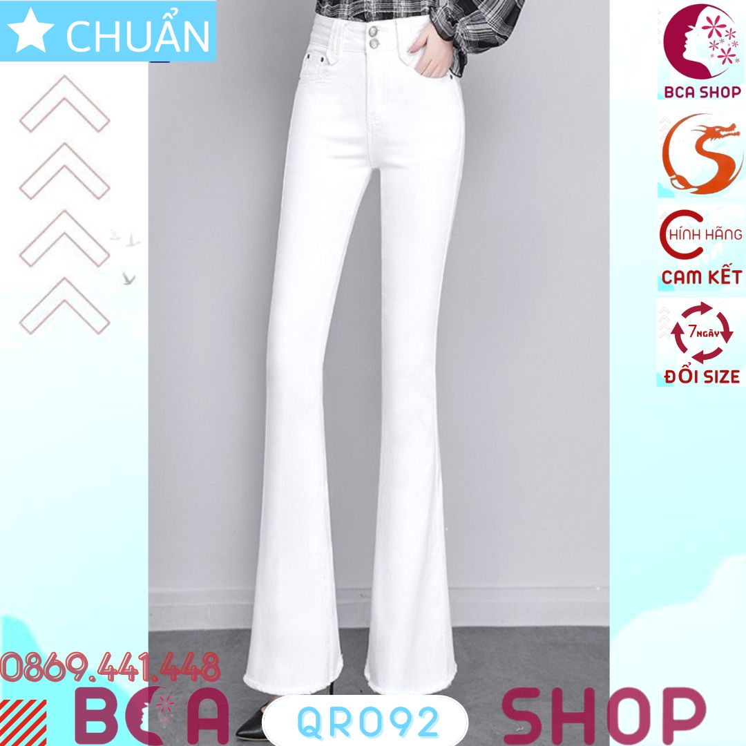 Quần jean nữ ống loe QRO92 ROSATA tại BCASHOP dáng dài thêu hoa, lưng cao 2 nút, phom chuẩn, chất liệu jean - TRẮNG