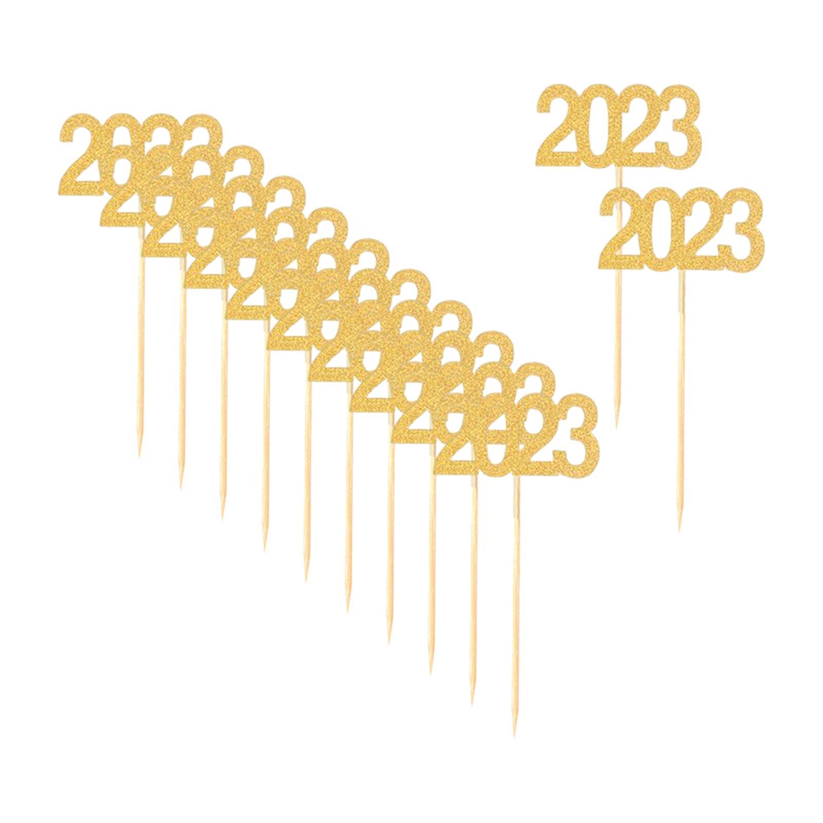 12Pcs 2023 Cupcake Topper Glitter for Party Decor Birthday Theme Supplies