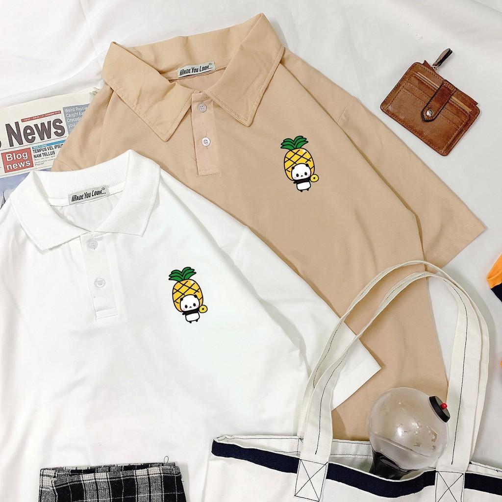 Polo áo thun có cổ tay lỡ in PANDA GẤU TRÚC TRÁI DỨA form rộng ulzzang UNISEX