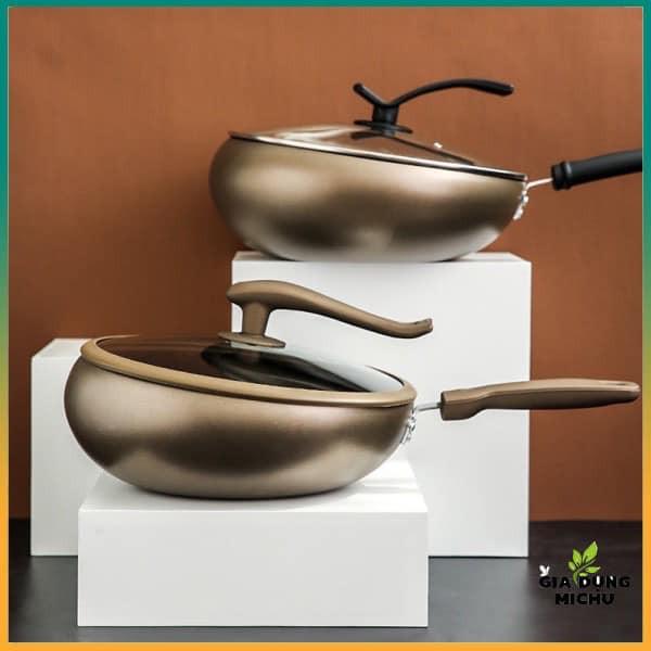CHẢO BẦU CHỐNG DÍNH, CHẢO SÂU LÒNG VUNG KÍNH ĐÁY TỪ HÀN QUỐC SIÊU ĐẸP - sz 32cm