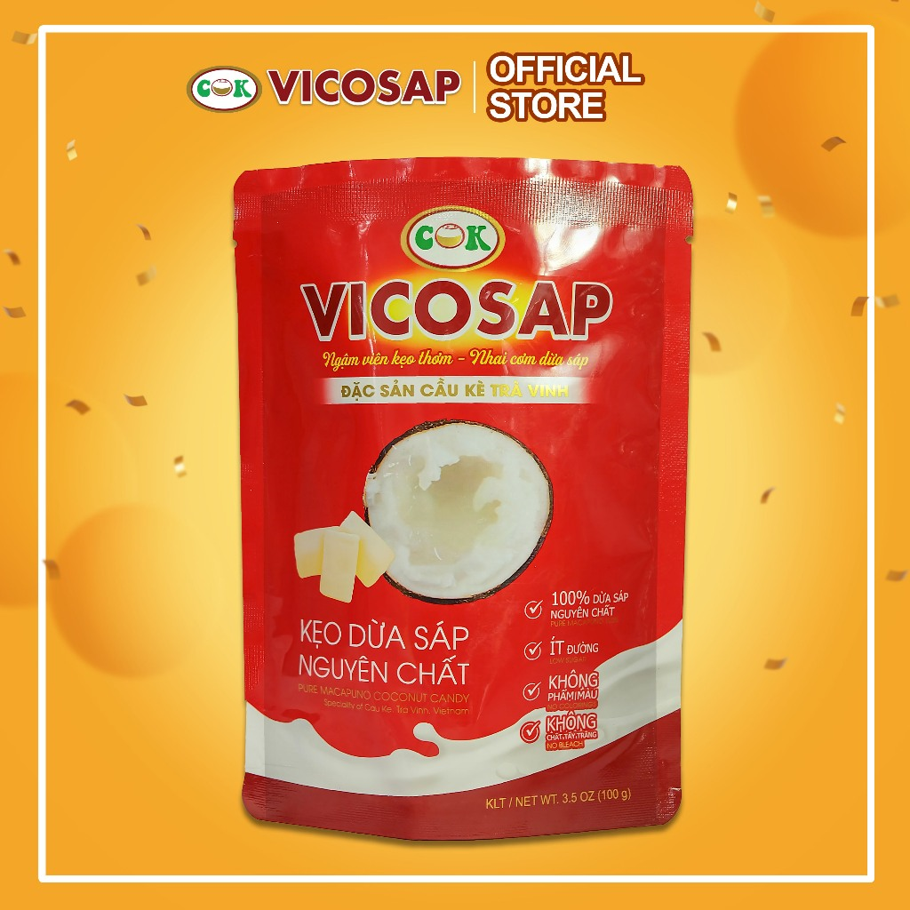 Kẹo dừa sáp VICOSAP nguyên chất kẹo mềm dẻo ít đường đặc sản Trà Vinh