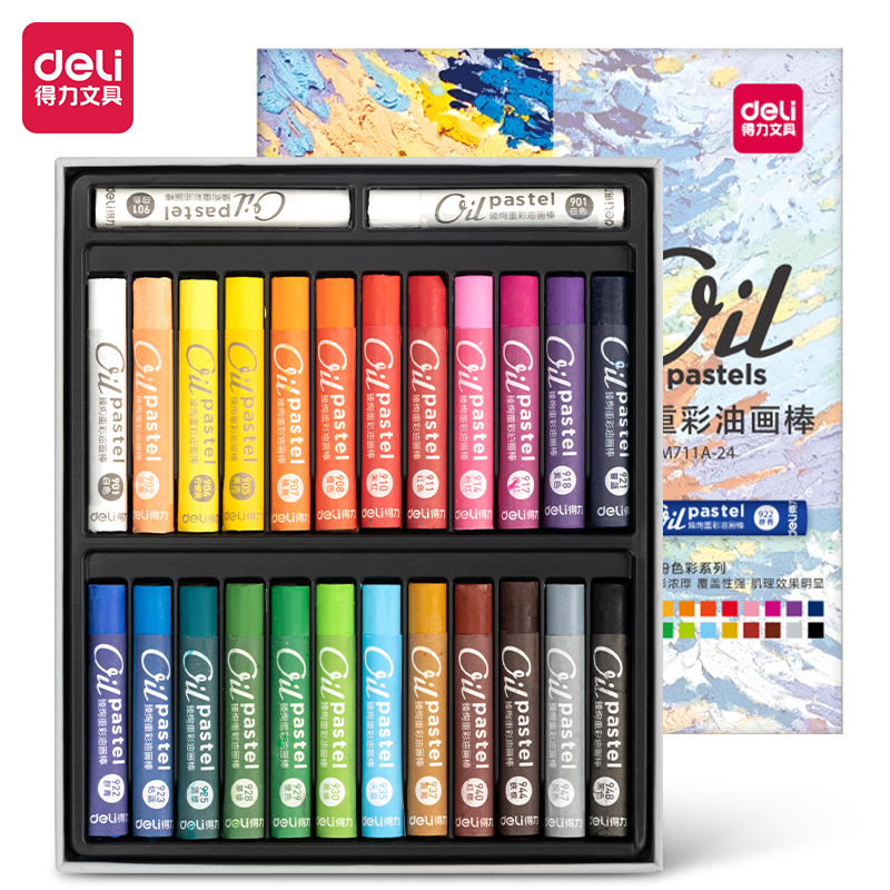 Bút Sáp Dầu Chuyên Nghiệp Soft Oil Pastels Đắp Tranh Nổi Vẽ Tranh Tô Màu Học Sinh Deli - Màu Hạng Hoạ Sĩ - Đính Kèm Nhiều Màu Trắng Nhiều Bảng Màu Đa Dạng Pastel