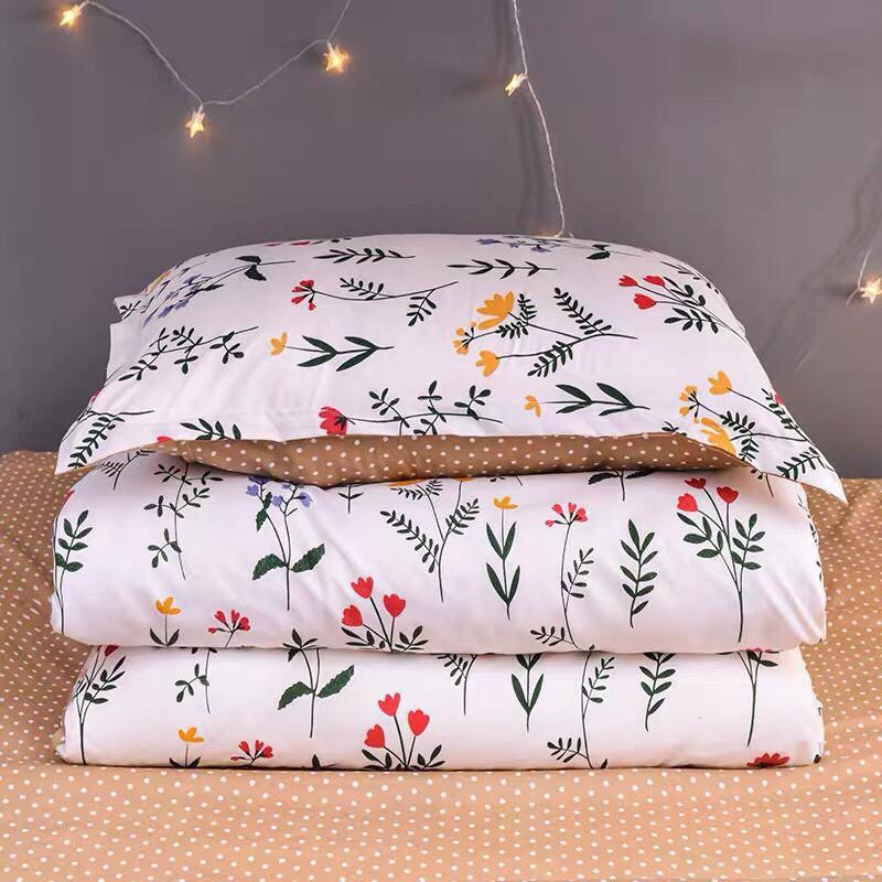 Bộ chăn ga gối Cotton poly M2T bedding Vườn nhỏ, vỏ chăn mền, drap nệm và 2 vỏ gối