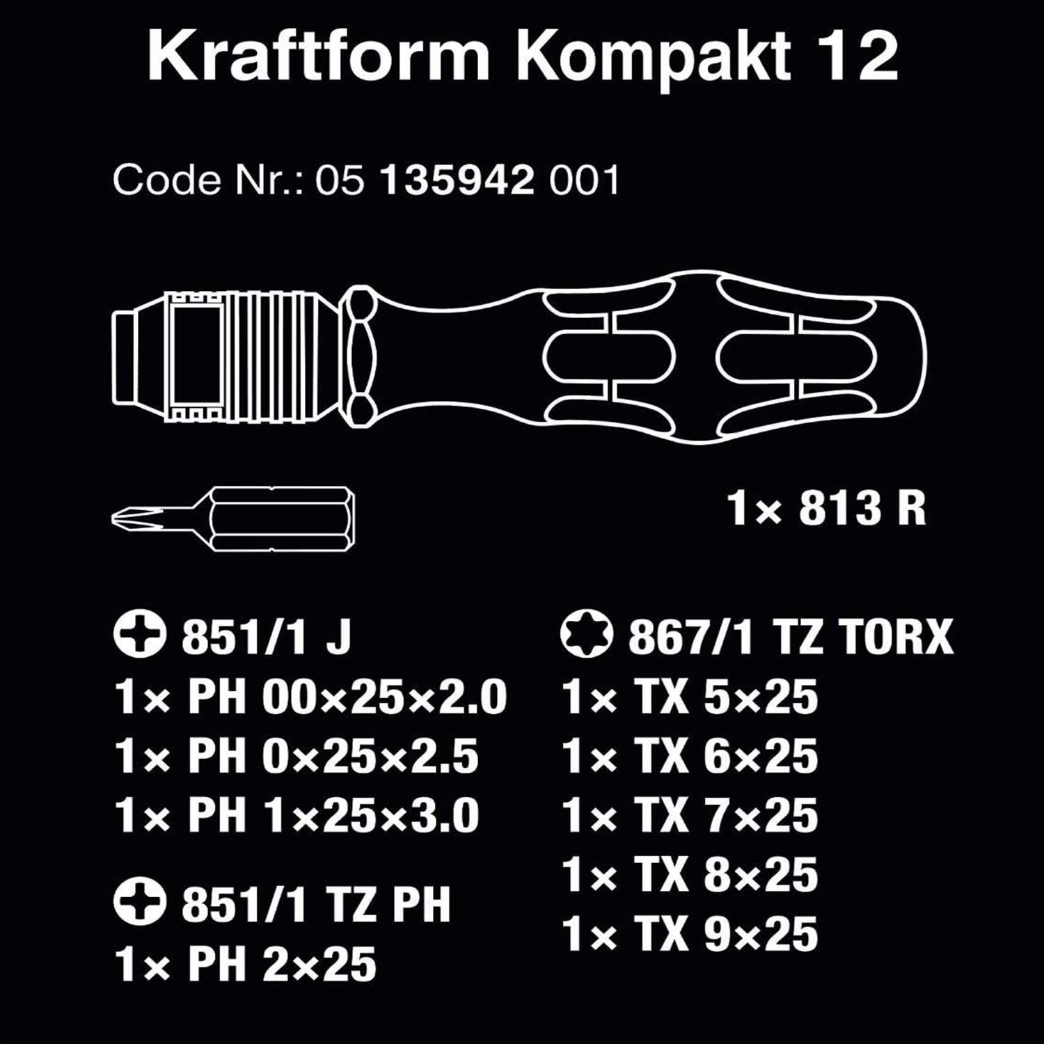 Bộ dụng cụ đa năng Wera 05135942001 Kraftform Kompakt 12 gồm 10 chi tiết