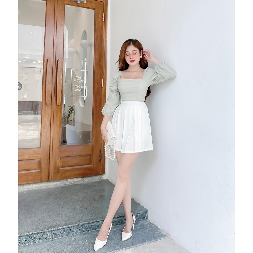 ÁO CROPTOP XỐP NHÚN TRẮNG ĐEN HỒNG XANH TAY DÀI