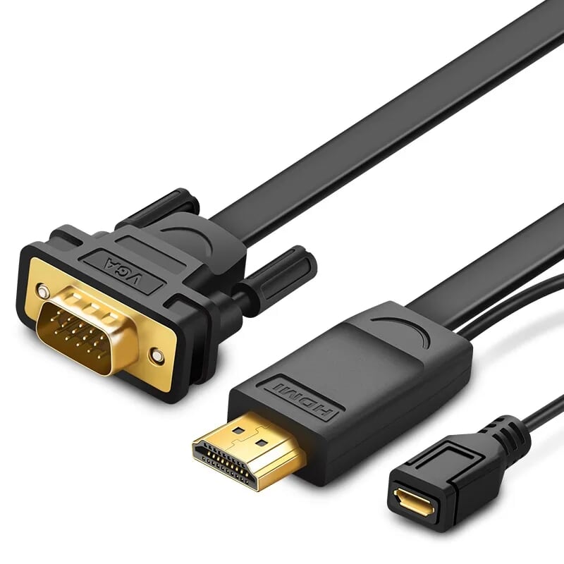 Cáp chuyển đổi HDMI sang VGA Full HD có trợ nguồn Dài 3M Màu Đen Dây Dẹt Ugreen GK40232MM101 Hàng chính hãng