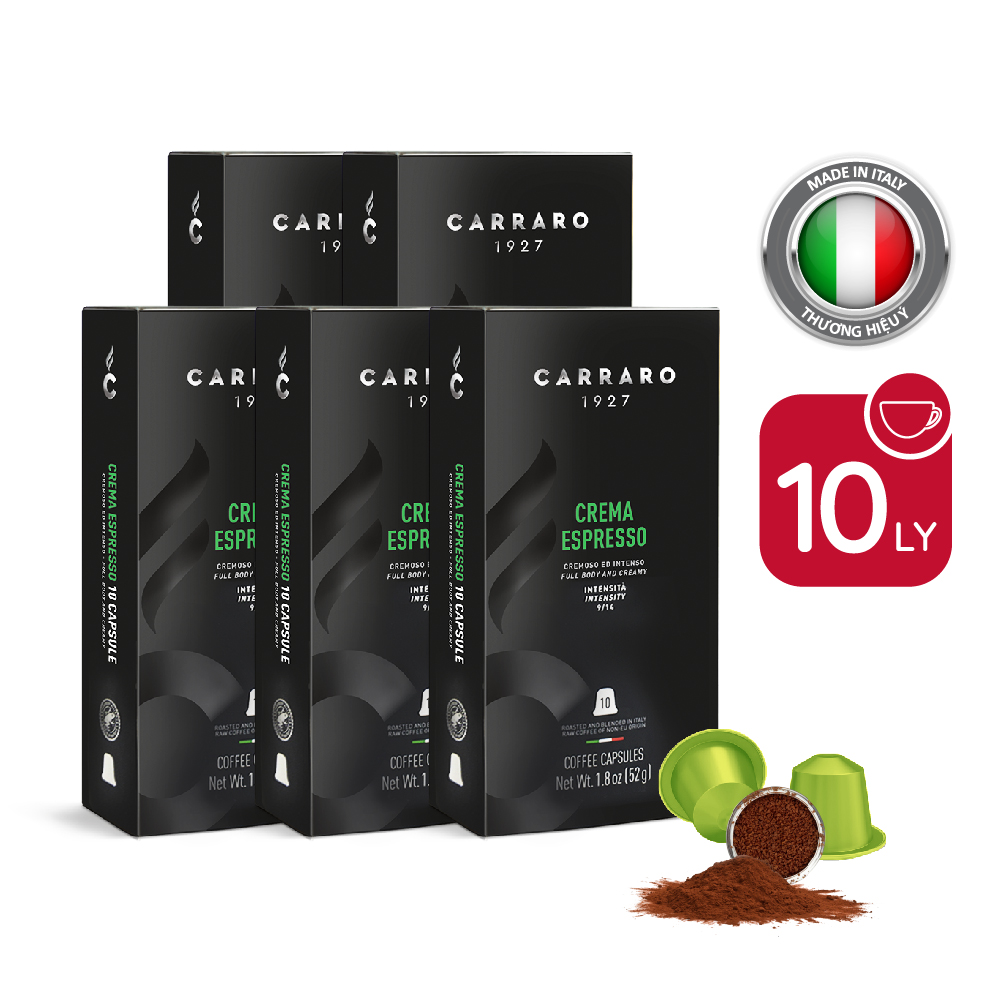 Combo 5 hộp cà phê viên nén Carraro Crema Espresso - Tương thích với máy capsule Nespresso