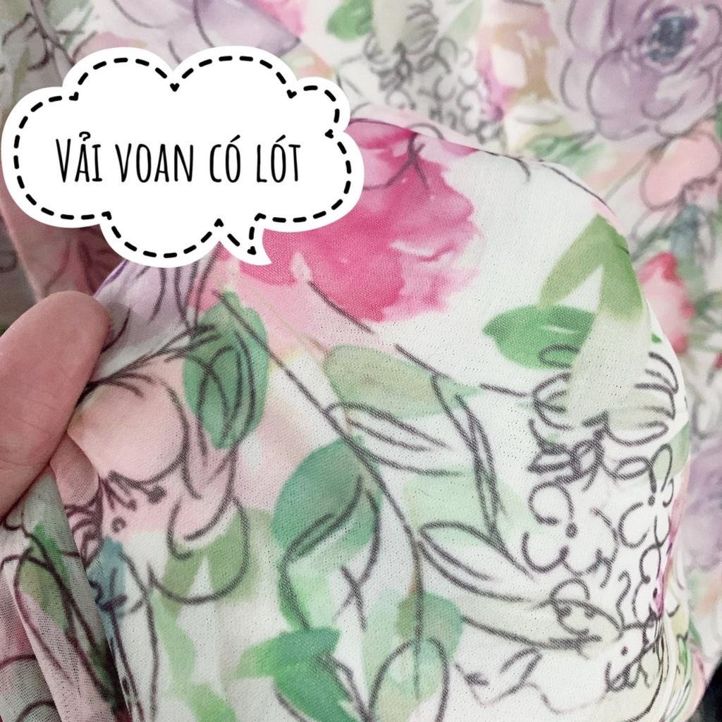 Váy bầu lụa tơ hai lớp cổ bèo mùa hè đầm bầu hoa thiết kế xinh xắn đi chơi dự tiệc dáng suông MSP455 Mom and Baby