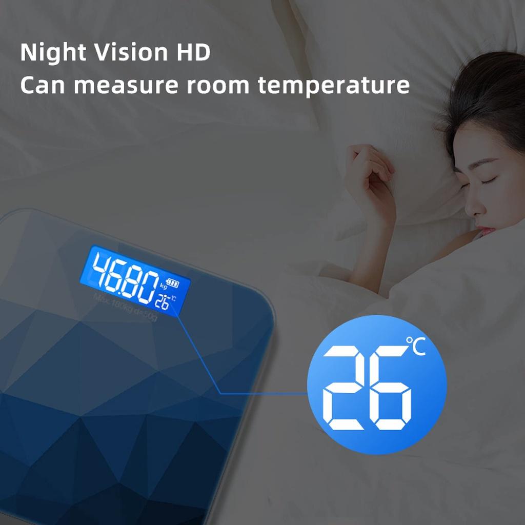 Cân sức khỏe phòng tắm Màn hình LCD hiển thị nhiệt độ thiết kế vân cắt kim cương tinh xảo, kính cường lực