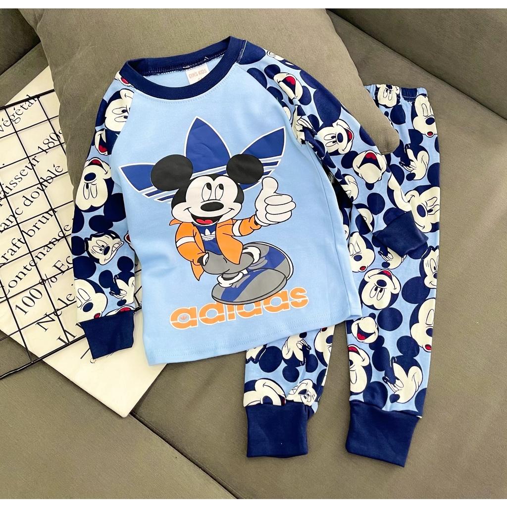 Bộ dài tay bé trai thun cotton borip xuất dư mềm mịn, in hoạt hình siêu cưng, đồ bộ tay dài quần dài thu đông