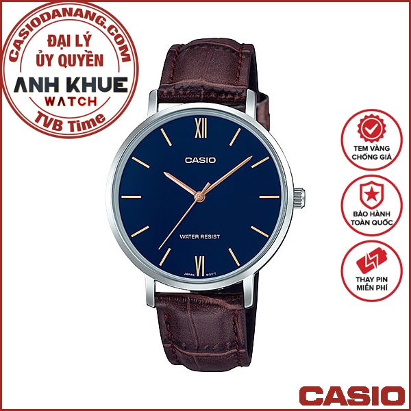 Đồng hồ nữ dây da Casio Standard chính hãng Anh Khuê LTP-VT01L-2BUDF (34mm)