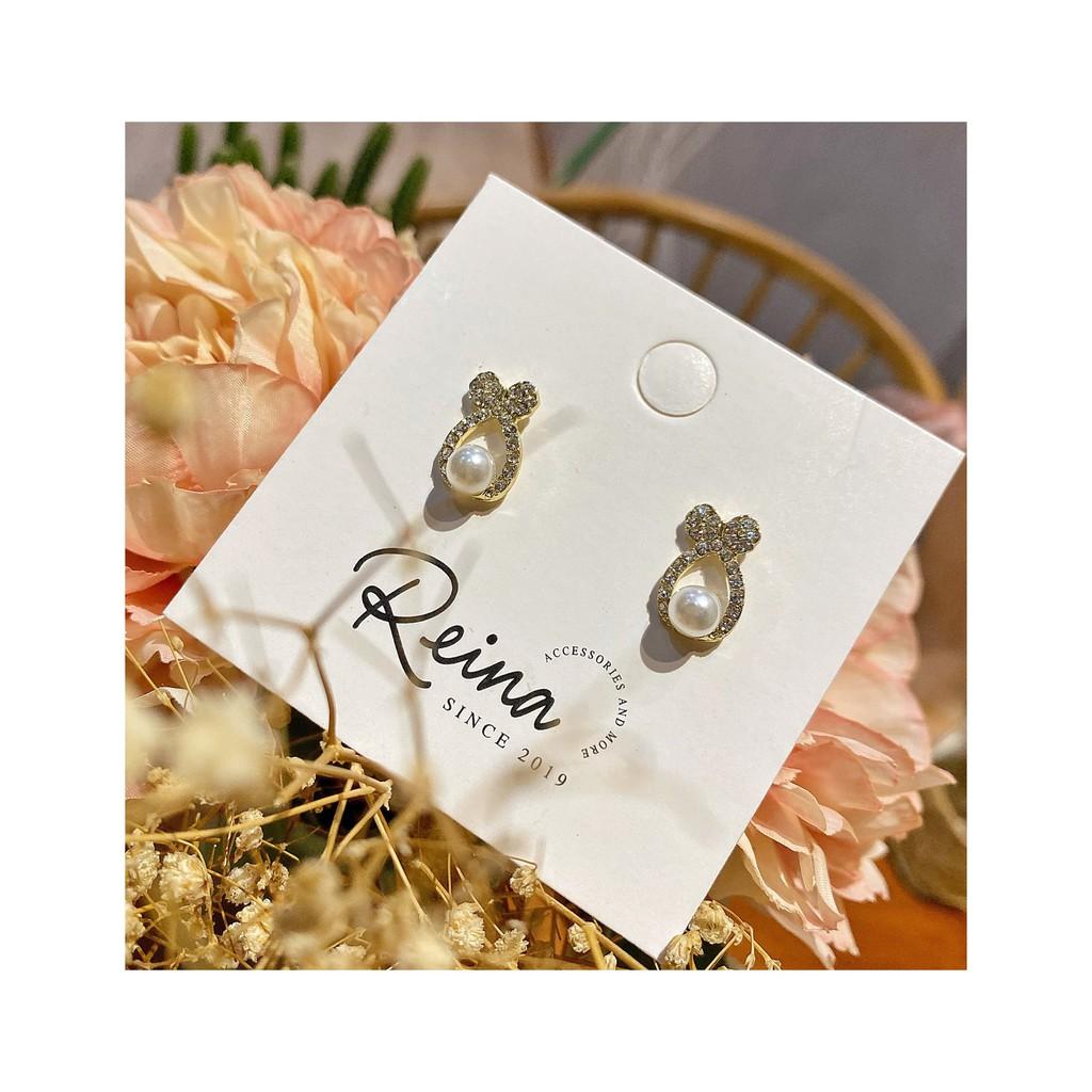 Khuyên tai nữ phong cách Hàn Quốc hình nơ đính hạt cao cấp Reina basic