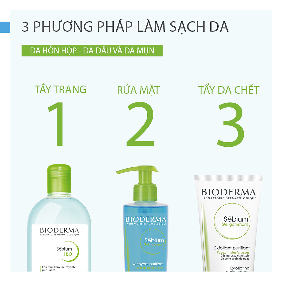 Nước Tẩy Trang Cho Da Dầu Mụn BIODERMA Sébium H2O 100ml + Tặng 1 gói sữa rửa mặt thải độc Super Vegitoks Cleanser 3ml