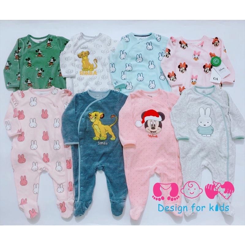 Sleepsuit nỉ nhung Disney C&amp;A xuất dư xịn, bộ body ấm cho bé trai và bé gái