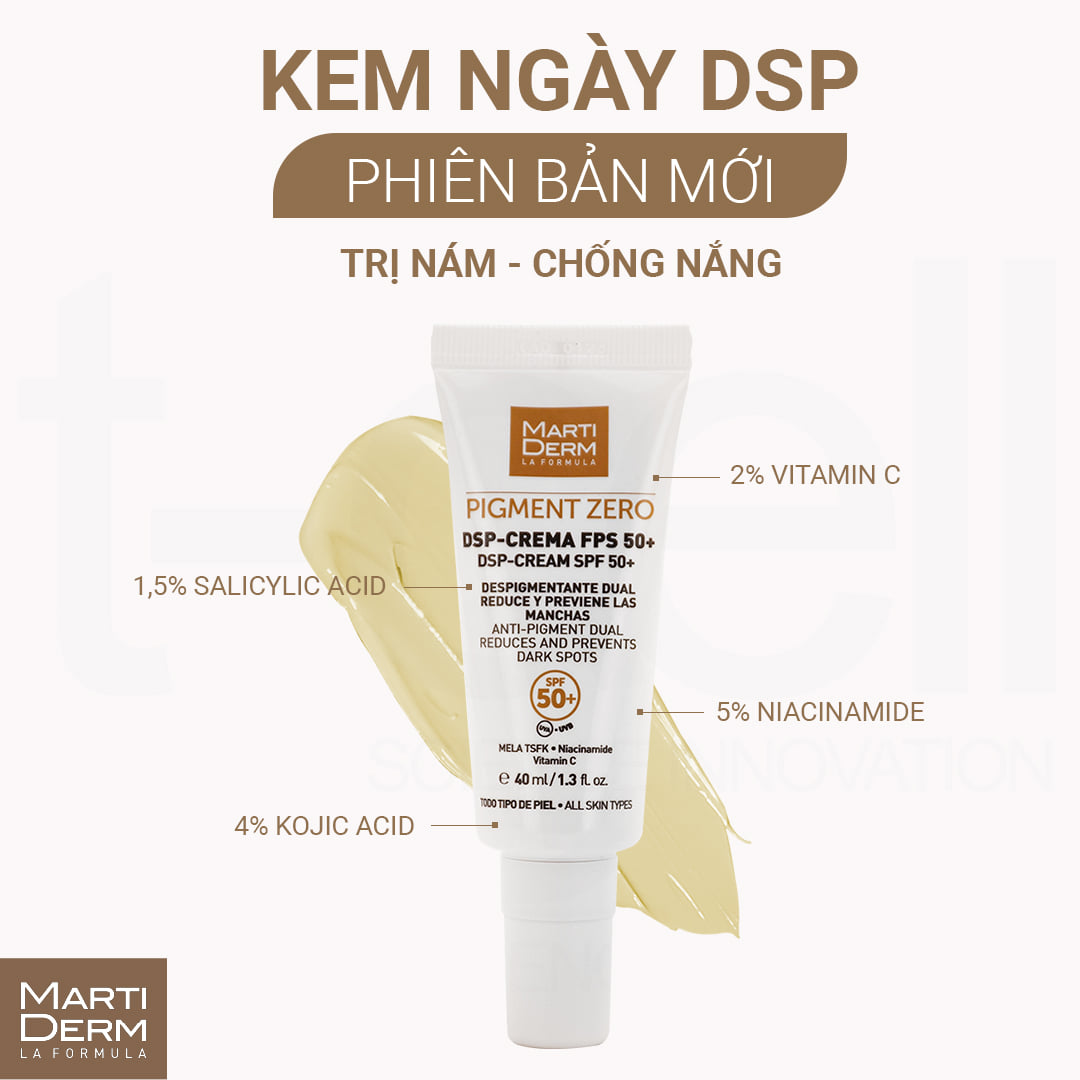 Kem chống nắng làm sáng da, mờ đốm nâu MartiDerm Pigment Zero DSP SPF50+ Cream 40ml TẶNG tinh chất Endocare